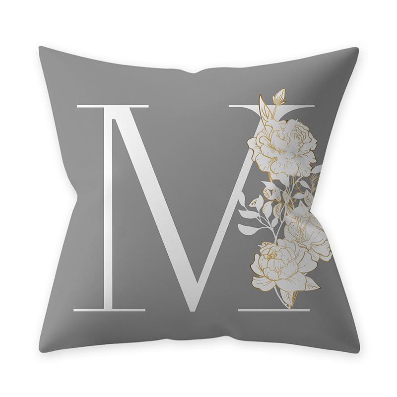 Decorative 45x45 Letter Gray Cushion Customizable Polyester Throw Pillow White Yellow Flowers Pillowcase Nordic Home Decor