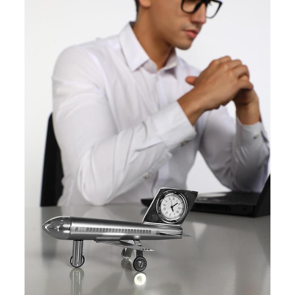 Aeroplane Miniature Desk Clock|Stylish and Elegant Timepiece for Office Table Decoration|Metal Paper Weights with Sleek Chrome Finish|Ideal Gift