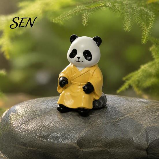 Durable Indoor Outdoor Resin Decor Panda Playing Go Chess Figurine, Zen Robe Tabletop Small Figurine Ornament, Cute Statue for Tea Room Study