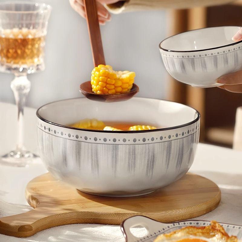 Luxury Ceramic Soup and Noodle Bowl Set - New 2025, Large 8-inch & 6-inch Sizes, High-End Light Design
