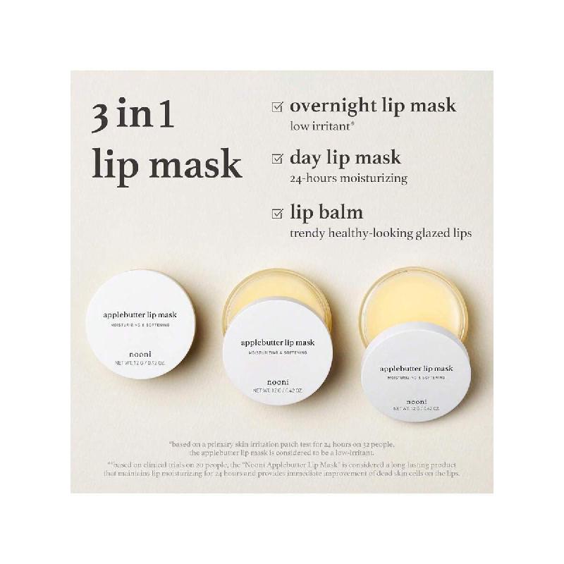 Nooni Applebutter Lip Sleeping Mask 12g | Shea Butter, Vitamins, Nourishing Treatment For Dry Lips, Soothing, Overnight Moisturizer