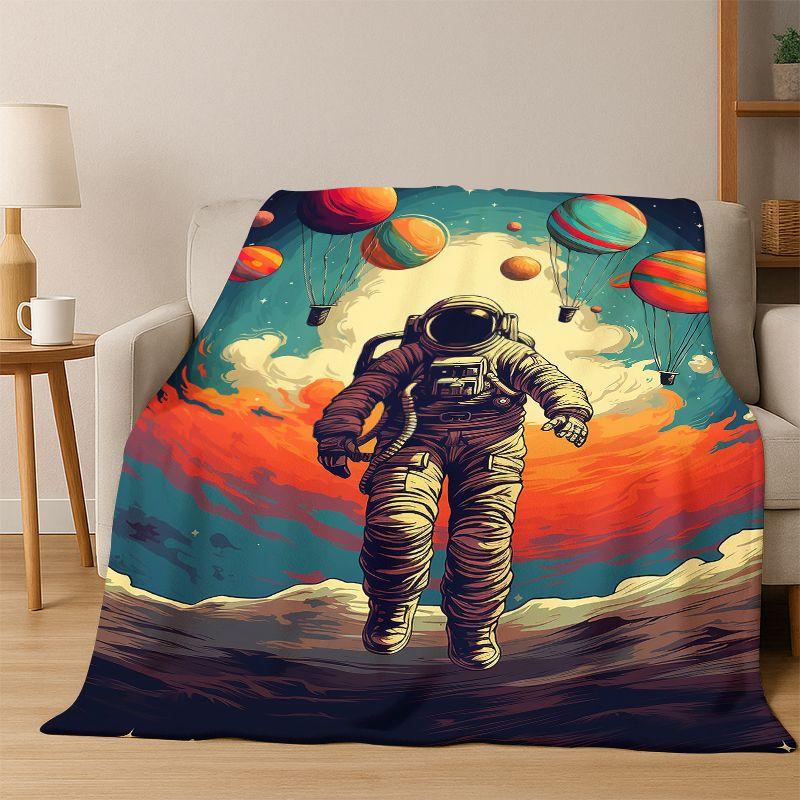 Cartoon Astronaut Universe Spaceman Outer Space Flannel Blanket Soft Warm Throw Blanket for Bedroom Living Room Bed Travel kids