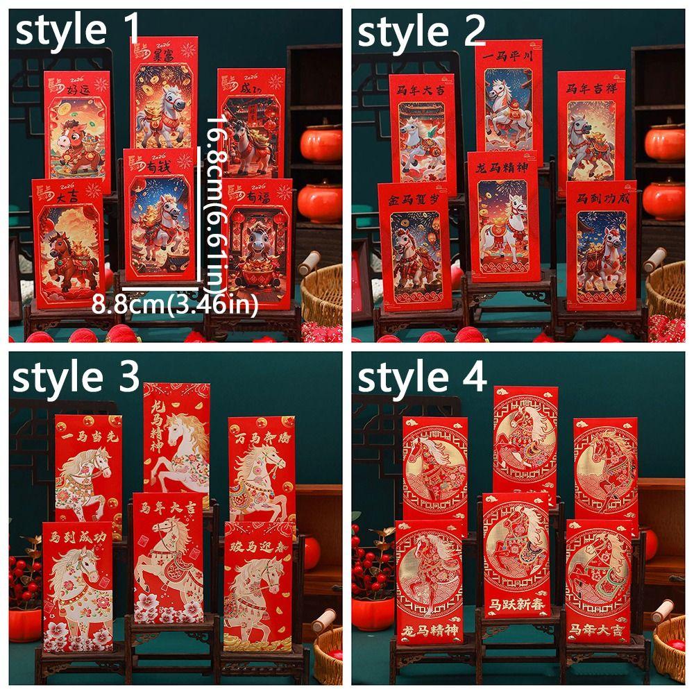 Cartoon New Year Red Envelopes 2026 Horse Year Traditional Money Bag Blessing Chinese Style Hongbao Birthday Celebration
