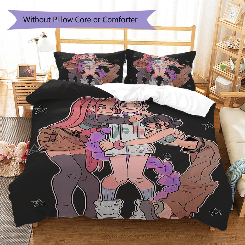 Kpop Dämonenjäger Muster Bettwäsche, Steppbett Set Steppbettbezug Kissenbezug Zuhause Geburtstagsgeschenk (1 Bettbezug + 2 Kissenbezüge, ohne Füllung)