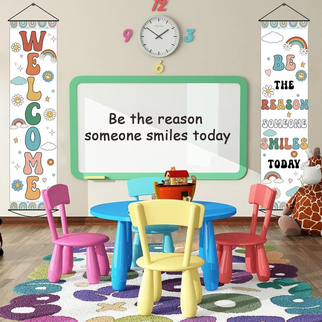 2pcs Boho Rainbow Welcome Banner Classroom Door Decorations Back To School Banner Positive Motivational Colorful Classroom Supplies for Teachers