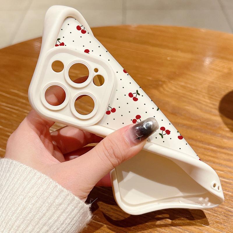 Little Cherry Pattern TPU Soft Matte Phone Case For iPhone 16 Pro Max 15 Pro 14 13 12 11 XR XS Shockproof Lens Protection Bumper Cover
