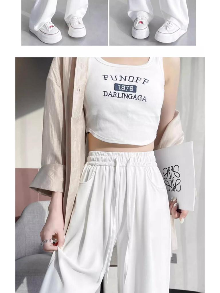 Women's Summer High-Waist Wide-Leg Ice Silk Pants: Lightweight, Sun-Protective, Quick-Dry, Loose, Straight-Leg, and Casual.