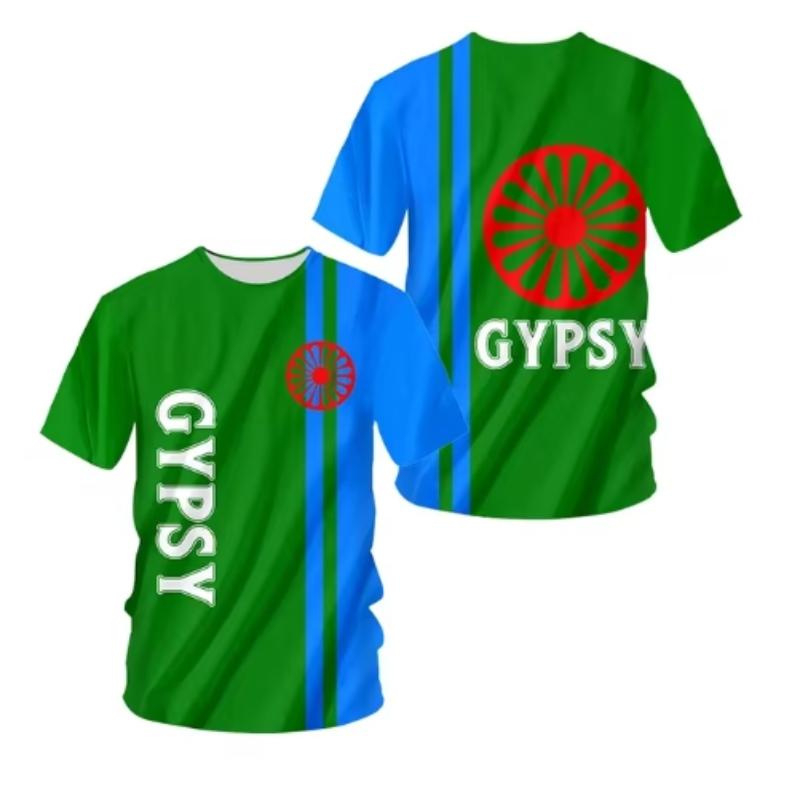 

Футболка с цыганским национальным гербом и 3D-принтом на флаге, мужская летняя футболка с коротким рукавом, модная повседневная мужская футболка с круглым вырезом S
