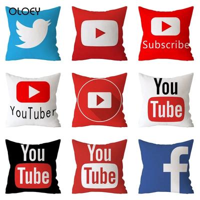 Capa de Almofada Decorativa Moderna Youtube Capa de Almofada Vermelha Capa de Almofada Quadrada Decoração para Casa Veludo Filme Único .