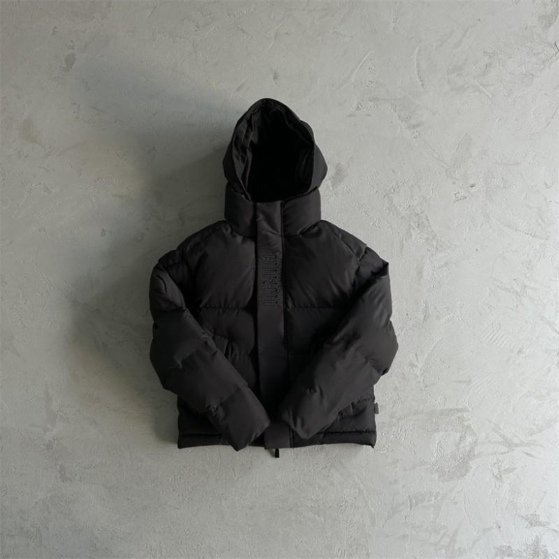 Mens Hooded Puffer Jacket Winter Warm Thick Cotton-Padded Outerwear Loose Fit Streetwear Classic Black Ice Blue