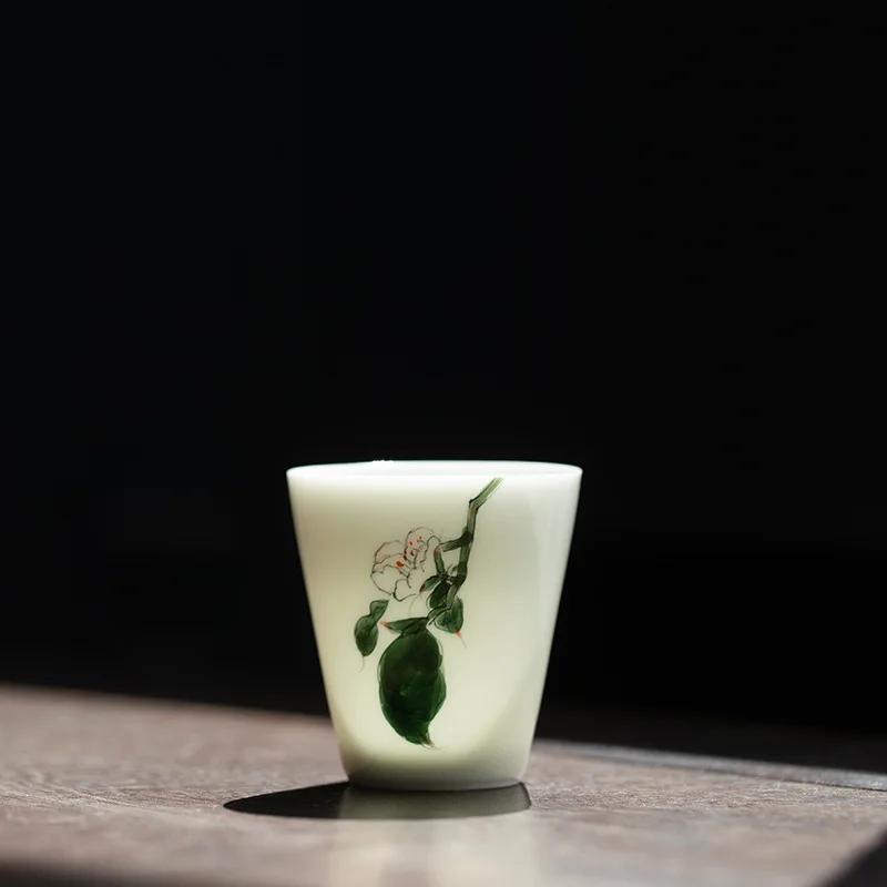 White Porcelain Hand-painted Ink Color Tea Cup Household Ceramic Cup Male And Female Master Cup Kung Fu Tea Set Drinking Cup