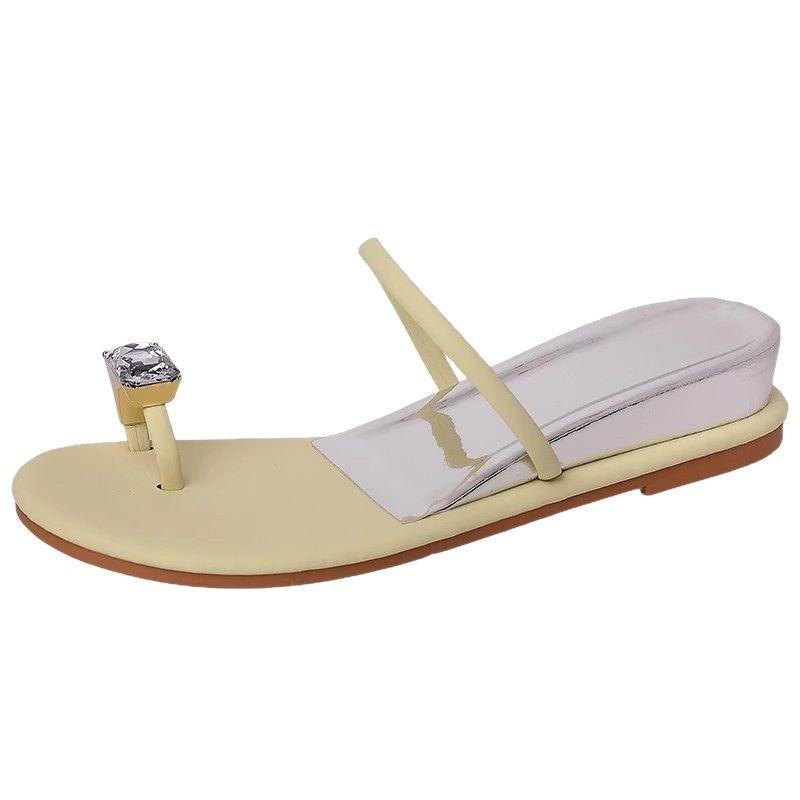 Rhinestone Inner Height Increase Women's Lame Heel Cool Slippers Summer Fashion Small Fresh Outer Wear Toe Fashion Fairy Style Slippers