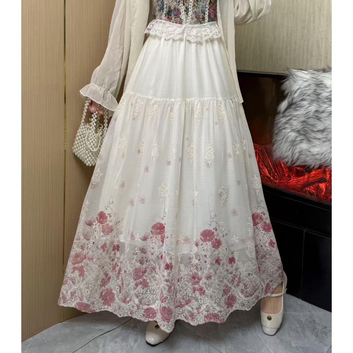 

Fei Yuan Ethnic Embroidered Lace A-line Skirt: Versatile Autumn/Winter Fashion L роза розовый