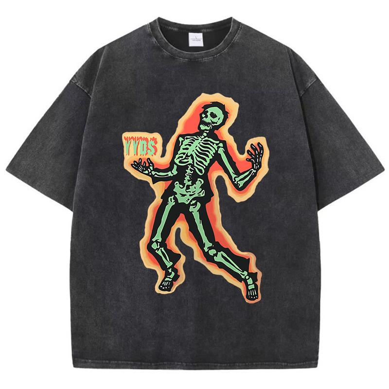 Skeleton Is Always Yyds Print Tee Shirt Male Street Trendy Short Sleeve Fashion Summer Clothing Loose Breathable T-Shirts