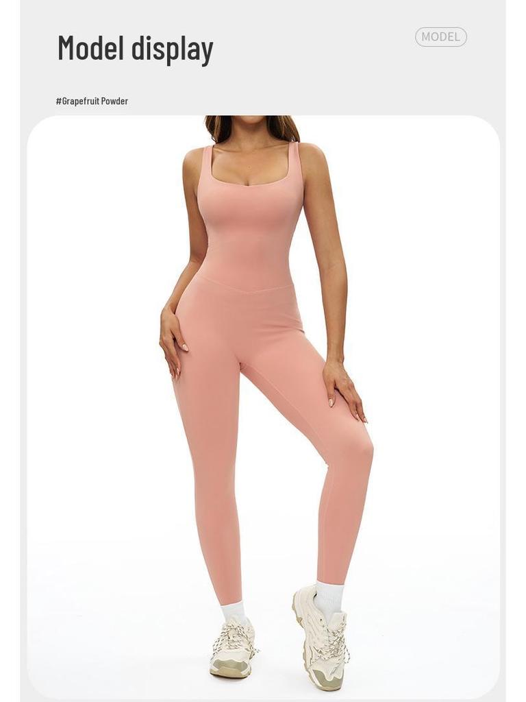 European & American One-Piece Brushed Yoga Bodysuit: Tight-Fitting, Slimming, Sports & Fitness Wear