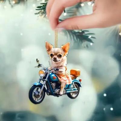Yousheng Cycling Dog Car Pendant 2D Acrylic Rearview Mirror Charm Fun Themed Hanging Ornament Dog Lover Gifts