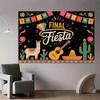 2D Final Fiesta Backdrop, Mexican Bachelorette Alpaca Cactus Guitar Photography Background Banner