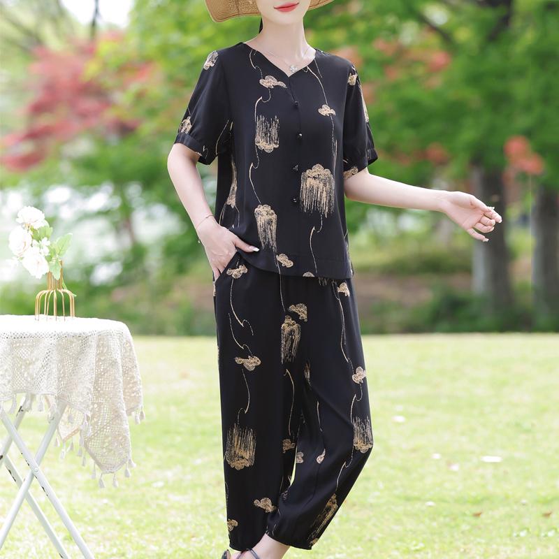 Elegant Women's Pants Sets Summer Casual Two Piece Set for Woman Vintage Clothes