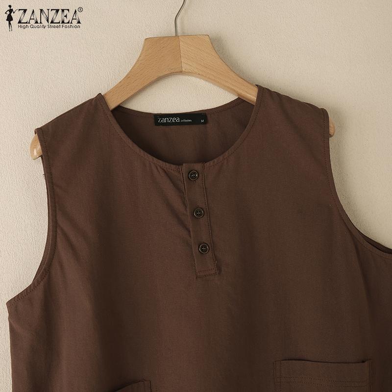 ZANZEA Women Casual Round Neck Summer Sleeveless Tank Tops