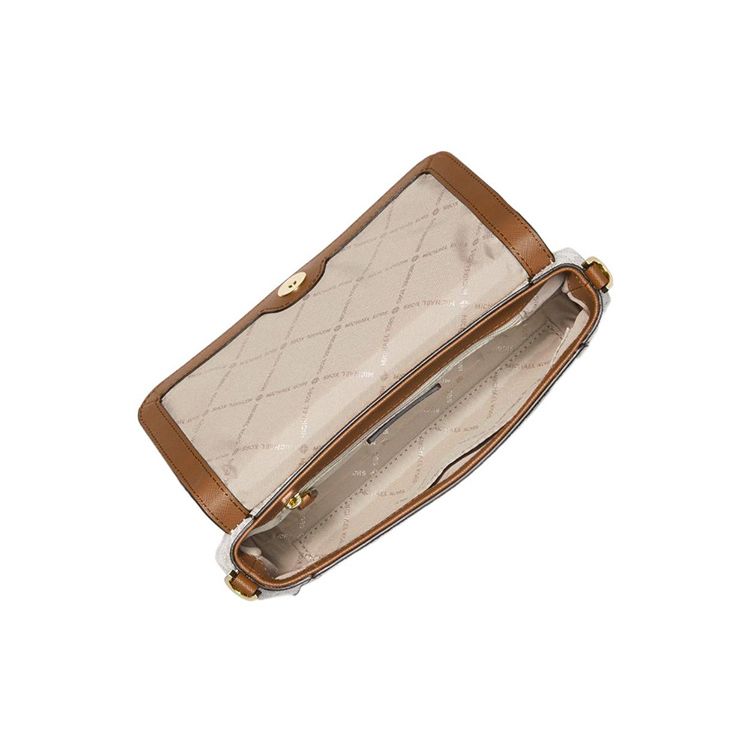 Michael Kors Logo Print Magnetic Closure Leather Trim Crossbody Bag Medium Women crossbody bag White 35H8GTTC6B-VANILLA