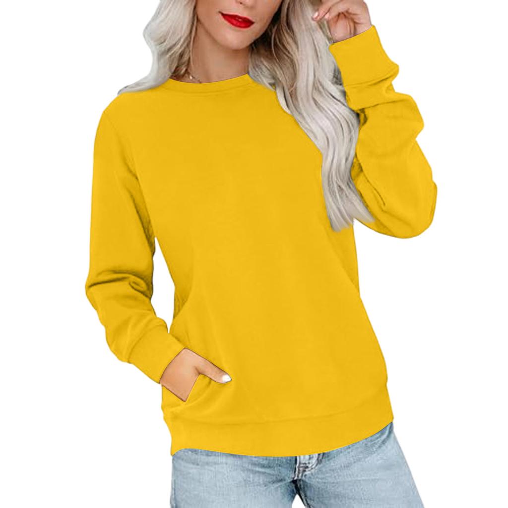 Women's Casual Fashion Solid Color Neck Long Sleeve Sweatshirt Lightweight Pullover With Side Pockets Warm Sweatshirt