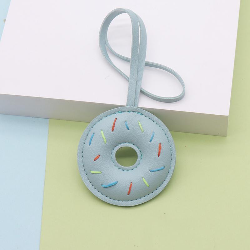 Kawaii Donut Keychain Macaron Pastel Color Hand Stitched PU Leather Bag Pendant for School Bag Decoration
