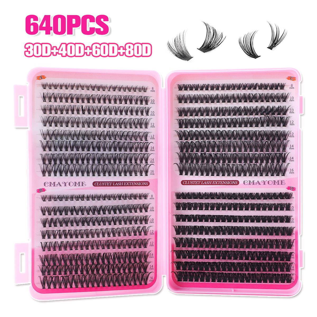 

640 пучков D-изгиба Одиночные пучки накладных ресниц 8-16 мм DIY Сегментированное наращивание для удлинения натуральных густых волос