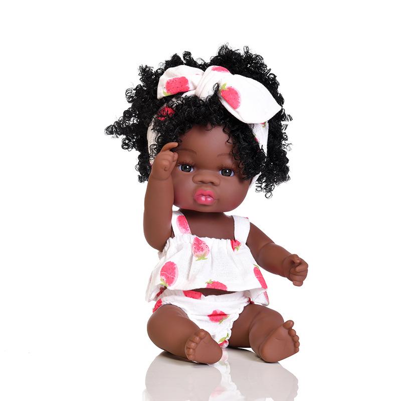Cute 33cm Black Skin Reborn Girl Dolls with Afro Hair Full Silicone Body Lifelike Newborn Doll Open Eyes Alive Bebe Reborn Doll Children Holiday Gifts