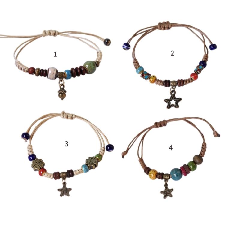 Handmade Ceramic Beaded Bracelet Ethnic Style Wrist Chain Accessory Woven Charm