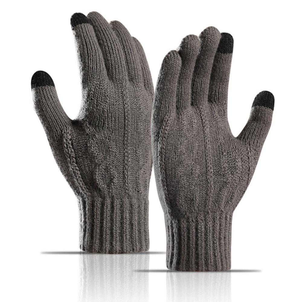Men Women Plus Velvet Soft Touch Screen Mittens Thick Warm Arm Warmers Knitted Gloves