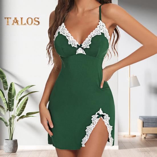 Lady Summer Nightdress Backless Deep V Neck Sleeveless Sleepwear Lace Trim Split Hem Spaghetti Strap Nightie Bedroom Honeymoon Wedding Night Slip