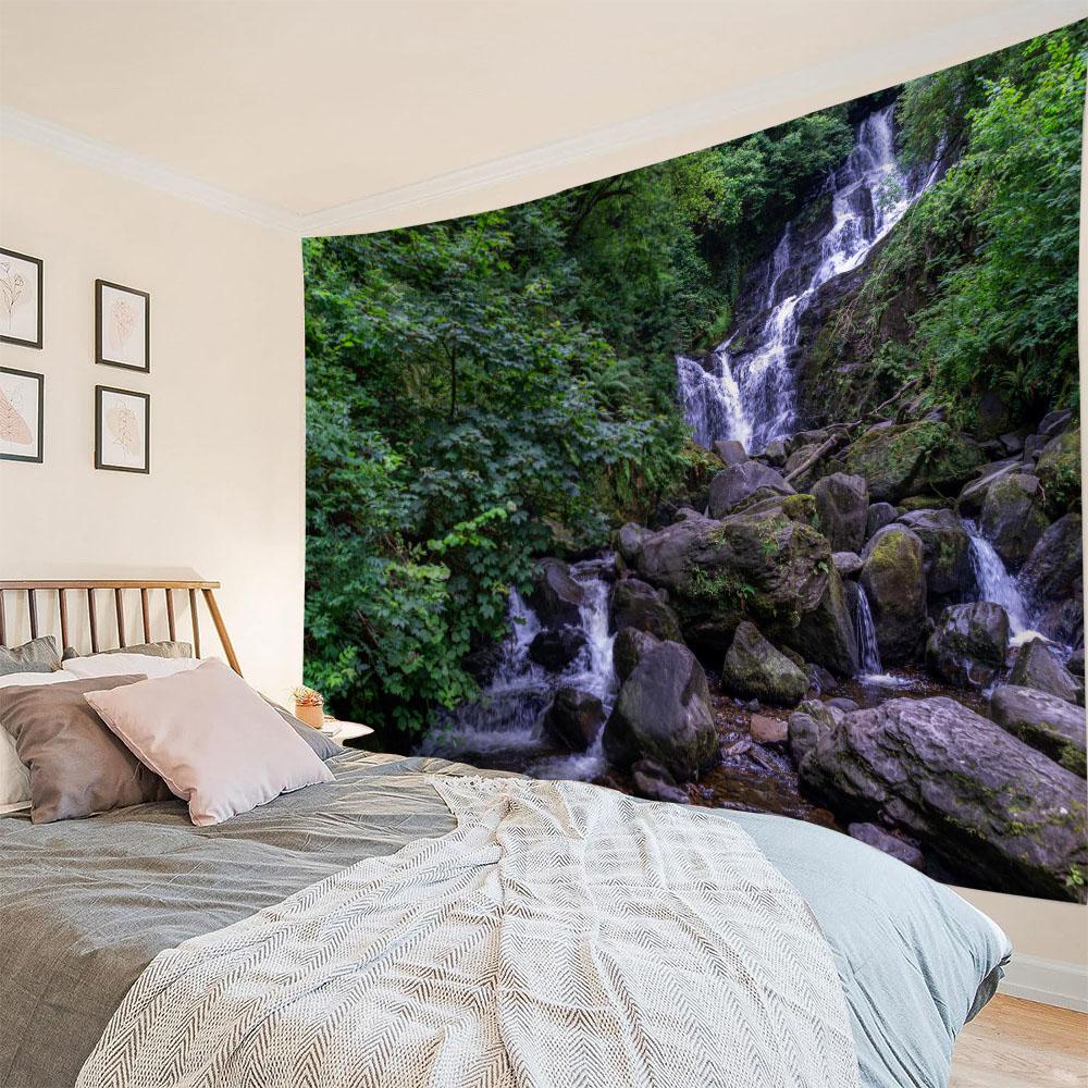 Jungle tapestry, natural landscape, background cloth, waterfall, home wall decoration, room wall hanging, living room, dormitory