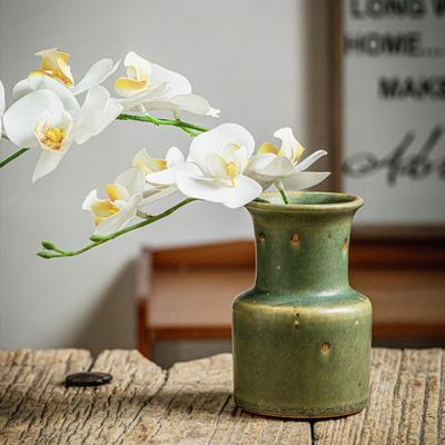 Japanese Style Rough Pottery Green Vase Antique and Mottled Flower Arrangement Tool Ceramic Hydroponic Vase Desktop Decoration