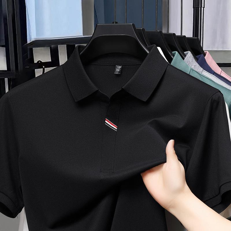

Мужская рубашка поло с коротким рукавом с лацканами, высококачественный пуловер, повседневная однотонная футболка с коротким рукавом L