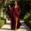 Slimming Loose Dress Women's Cotton Linen Maxi Dress V Neck Batwing Sleeve Sweat-absorbent High Split Casual Beach Sundress with Pockets Vacation