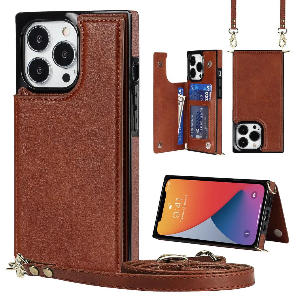 Luxury Crossbody Premium Leather Cover For iPhone 13 11 12 Mini Pro XR XS Max X 7 8 Plus Multifunction Shockproof Flip Case