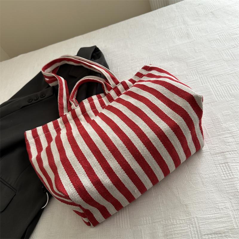 Borsa Tote in Tela a Strisce da Donna di Grande Capacità - Versatile per Autunno/Inverno, a Spalla Singola, Perfetta per Fare la Spesa, la Scuola o il Pendolarismo
