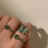 Vintage Ethnic Bronze Color Open Finger Ring For Women Relief Devil's Eye Heart-Shaped Blue Zircon Ring Jewelry