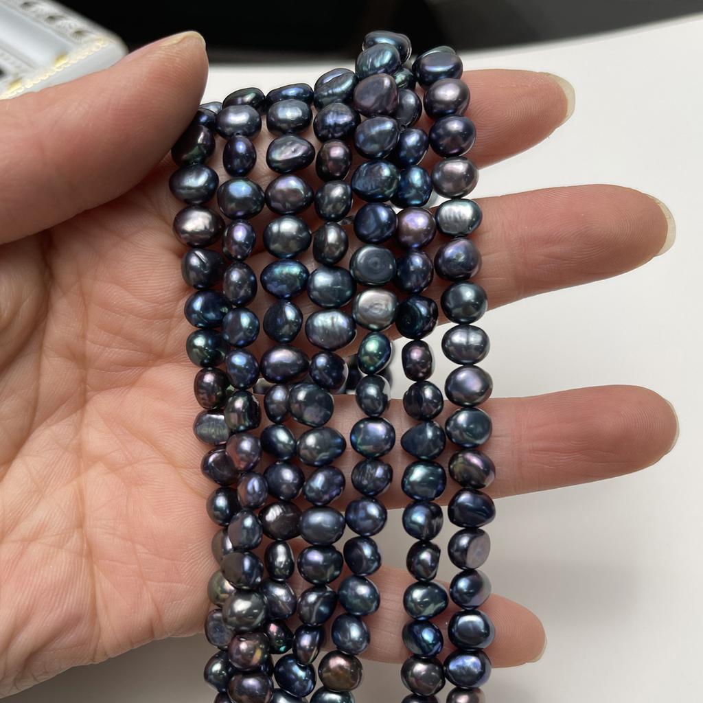 1String, Black Natural Freshwater Pearls, Handmade Nugget Pearl Beads for Jewelry Making DIY Crafts (Beads 6-7mm, 7-8mm, Length 36cm)