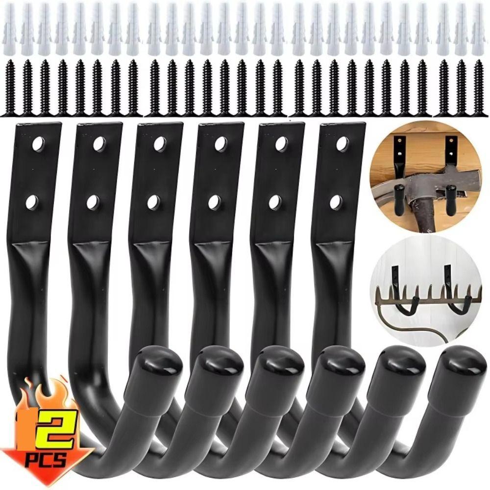 2Sets Heavy Duty Garage J-shaped Hook with Screws Wall-mounted Garage Storage Hooks Bicycle Hook