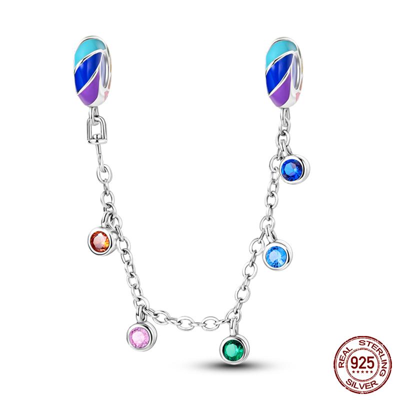 Real 925 Silver Stars & Moon Sunflower Safety Chains Spacer Beads Charms Fit Qikaola 925 Bracelets DIY Jewelry