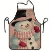 1pc Christmas Snowman Pattern Apron, Fashionable Home Workwear, Durable BBQ Apron, Washable Reusable Kitchen and Restaurant