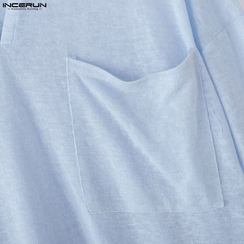 INCERUN Herren V-Ausschnitt Langarm Halbtransparent Lässig Locker Dünn T-Shirts Oberteile Unterhemden