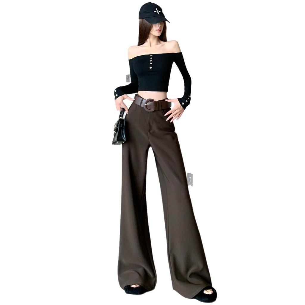Milk Card Color Women's Wide-Leg Suit Pants, Slightly Flared, High Waist, Drapey, Floor-Length, 2026 Early Spring Fashion.