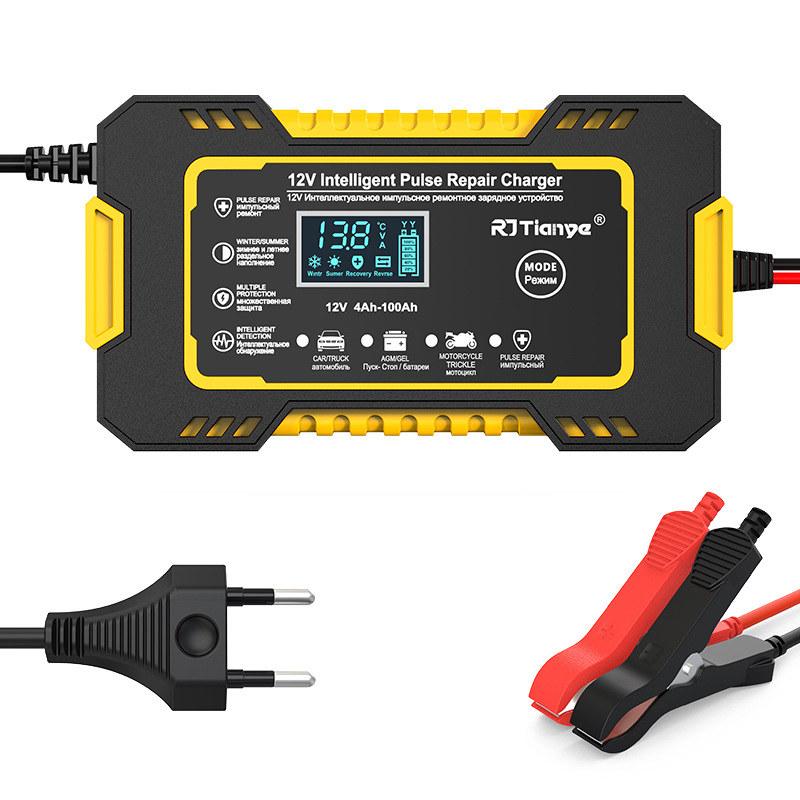 12V 6A Battery Charger for Car Motorcycle Full Automatic Multi-Function Pulse Repair Touch Switch Screen and LCD Display for Wet Dry Lead Acid GZW