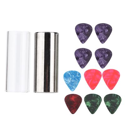 2 Stück Gitarren-Slide Edelstahl Glas Stimmstab mit Zelluloid-Plektren Spielzubehör