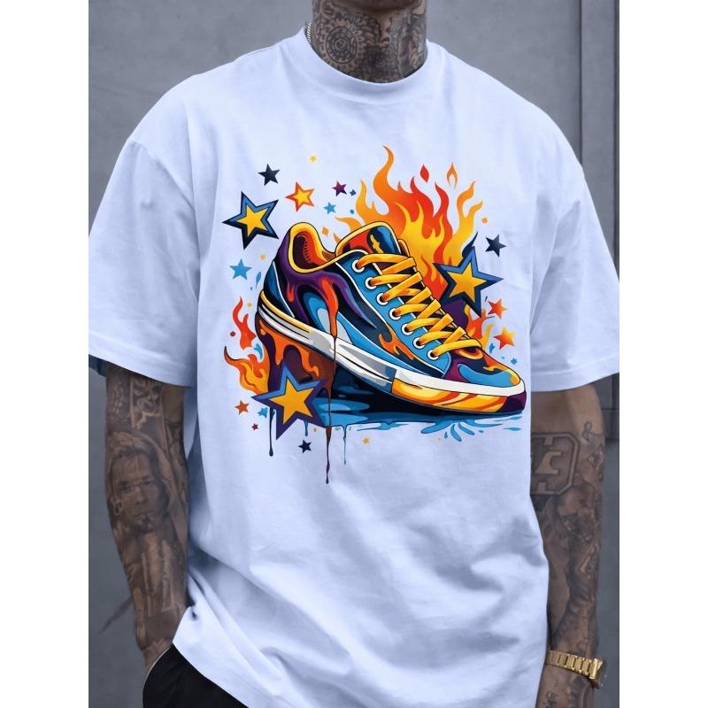 European Size Fashionable Anime Print Round-Neck Short-Sleeve Shirt, , Loose Casual Fit, Breathable And Comfortable, Suitable for All Seasons