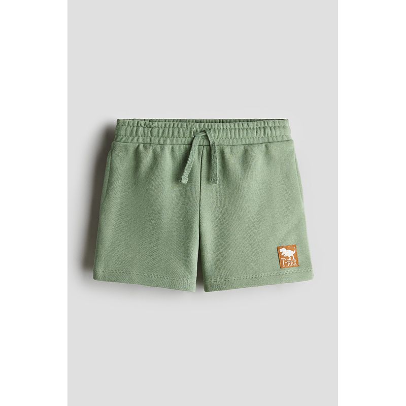 

HM Children s Clothing Boys Pants Fall 2025 New Arrival Print Loose Straight Elastic Waist Short Sweatpants 1281871 Green 130/59