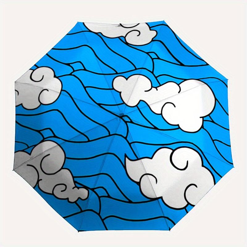 

1pc Clouds, Ocean Waves Automatic Opening/Closing Folding Umbrella with 15 Ribs, Plastic Handle, Windproof Portable Sunshade Umbrella y250726055
