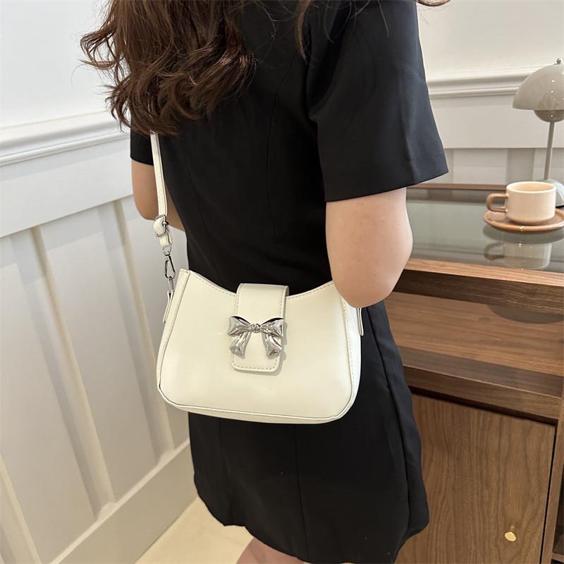 Chic French Bow Style Underarm Bag In Elegant Black Pink White And Blue Colors For Trendy Spring Fashion